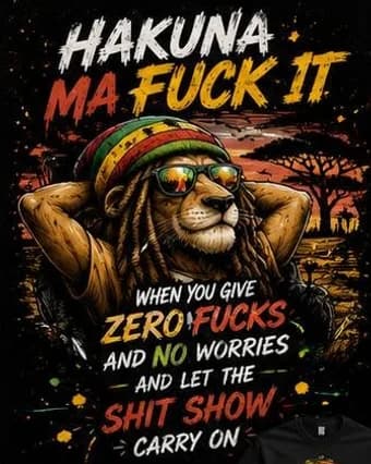 Black t-shirt printed with a lion design and explicit text reading Hakuna Ma F*** It