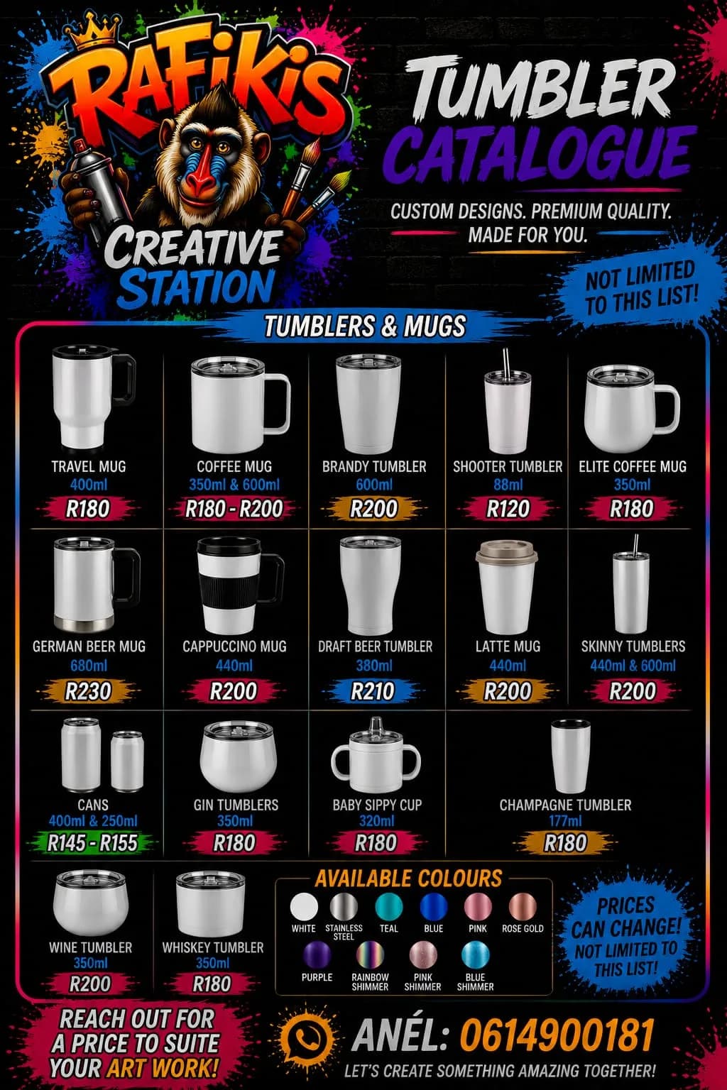 Shape and size guide for every tumblers option Rafiki's Creation Station prints